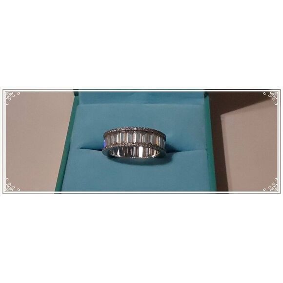 Stunning 5.6 Ct. DIAMONIQUE Baguette & Round Eternity Band Ring Sz 9 - Picture 1 of 3
